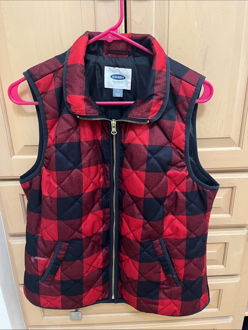 Old Navy Kids Red & Black Buffalo Plaid Quilted Vest